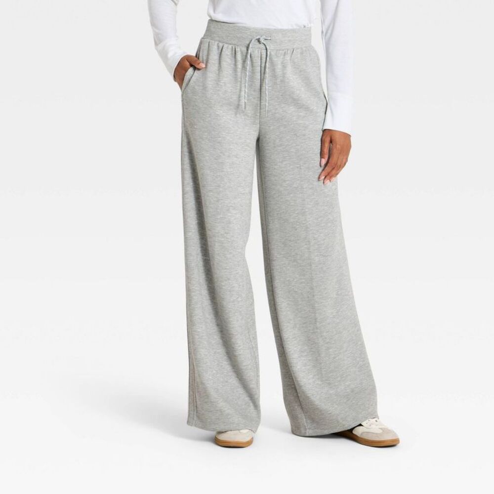 Women's Airy Sleek Pique Wide Leg Sweatpants - All In Motion Heathered Gray XS